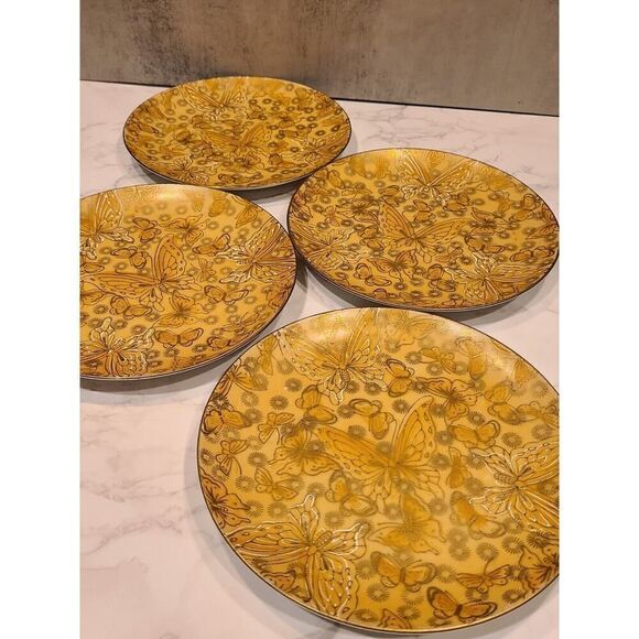 Dorothy C Thorpe VTG Porcelain Salad Plates Gold w/Butterflies- Set of (4) 7.75" - Picture 3 of 15